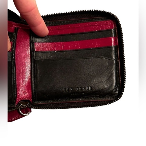 Ted Baker London Other - Ted Baker Black Leather, Bifold Zip Around Wallet, Striking Black & Red Interior